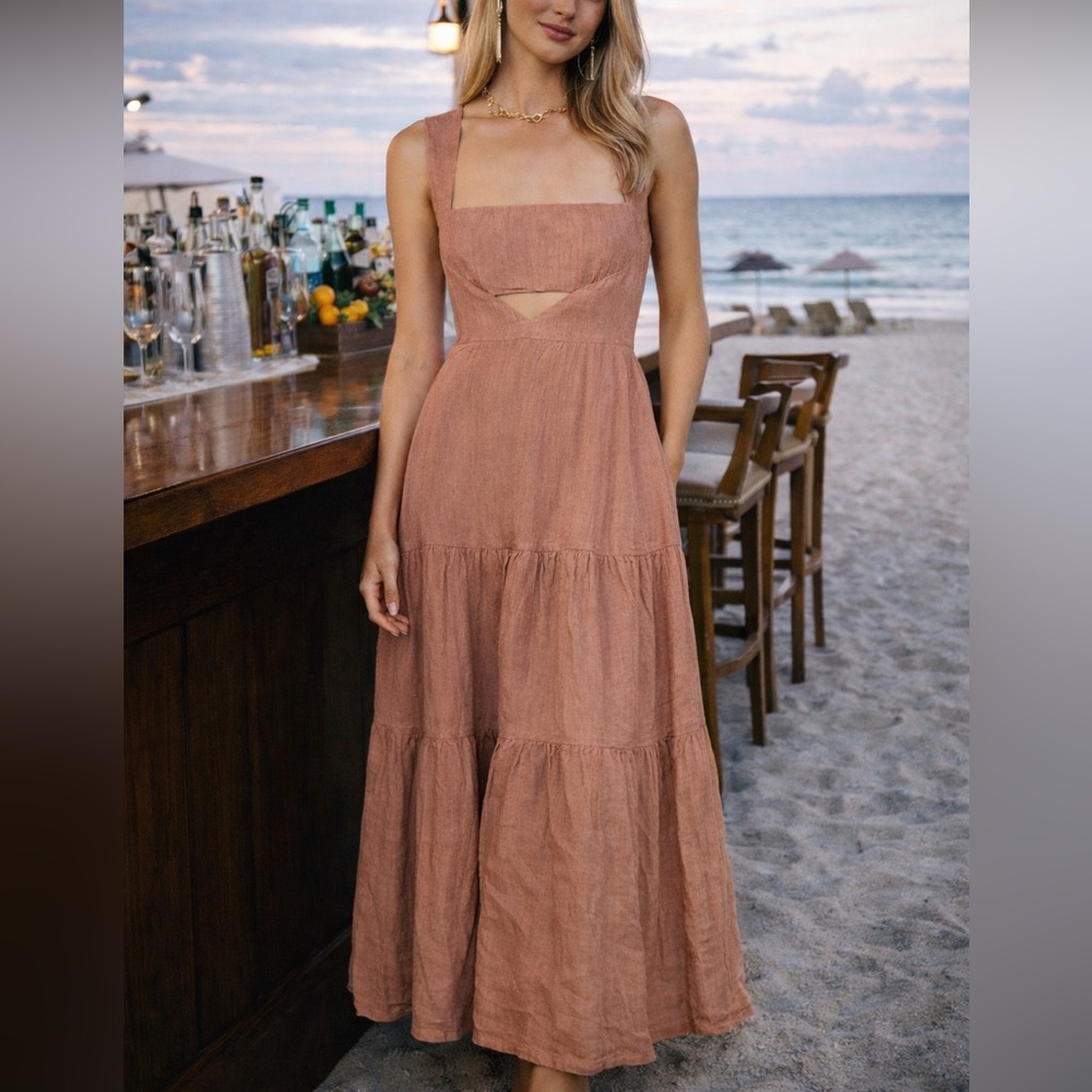 - NWT Rumer XSmall orange Linen MIA MAXI •Tiered‎ Cutout Beach Flowy- NWT